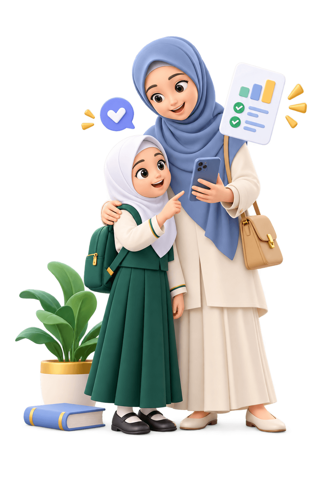 Wali murid Al-Hilmi bersama anak melihat perkembangan belajar melalui ponsel.
